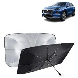 kingsway car sun shade uv protection windshield cover compatible with maruti suzuki grand vitara year 2022 onwards universal fit umbrella curtain for front window rear window black 1 piece
