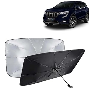 kingsway car sun shade uv protection windshield cover compatible with mahindra xuv 700 year 2021 onwards foldable size universal fit umbrella curtain for front window rear window black 1 piece