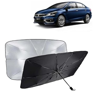 kingsway car sun shade uv protection windshield cover compatible with maruti suzuki ciaz year 2018 onwards universal fit umbrella curtain for front window rear window black 1 piece