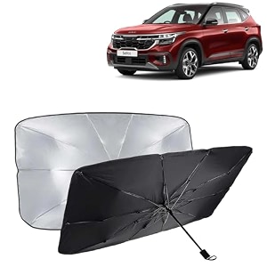 kingsway car sun shade uv protection windshield cover compatible with kia seltos year 2023 onwards foldable size universal fit umbrella curtain for front window rear window black 1 piece