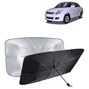 kingsway car sun shade uv protection windshield cover compatible with maruti suzuki swift dzire year 2008-2012 universal fit umbrella curtain for front window rear window black 1 piece