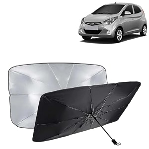 kingsway car sun shade uv protection windshield cover compatible with hyundai eon year 2011-2019 foldable size universal fit umbrella curtain for front window rear window black 1 piece