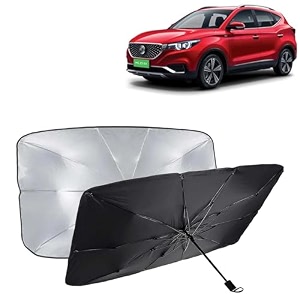 kingsway car sun shade uv protection windshield cover compatible with morris garages mg zs ev year 2020 onwards universal fit umbrella curtain for front window rear window black 1 piece