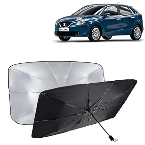 kingsway car sun shade uv protection windshield cover compatible with maruti suzuki baleno year 2015-2018 universal fit umbrella curtain for front window rear window black 1 piece
