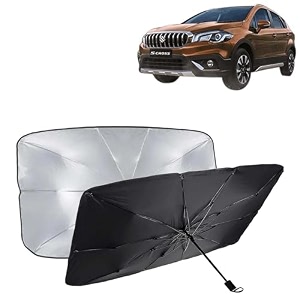 kingsway car sun shade uv protection windshield cover compatible with maruti suzuki s cross year 2020-2022 universal fit umbrella curtain for front window rear window black 1 piece
