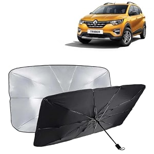 kingsway car sun shade uv protection windshield cover compatible with renault triber year 2019 onwards foldable size universal fit umbrella curtain for front window rear window black 1 piece