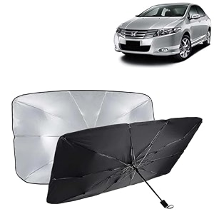 kingsway car sun shade uv protection windshield cover compatible with honda city year 2009-2013 foldable size universal fit umbrella curtain for front window rear window black 1 piece