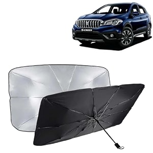 kingsway car sun shade uv protection windshield cover compatible with maruti suzuki s cross year 2018-2019 universal fit umbrella curtain for front window rear window black 1 piece