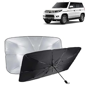 kingsway car sun shade uv protection windshield cover compatible with mahindra bolero neo year 2021 onwards universal fit umbrella curtain for front window rear window black 1 piece