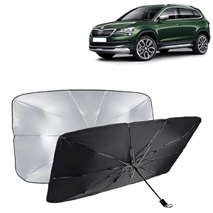 kingsway car sun shade uv protection windshield cover compatible with skoda karoq year 2020-2021 foldable size universal fit umbrella curtain for front window rear window black 1 piece