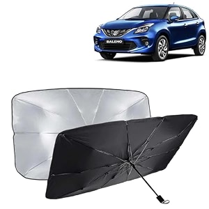 kingsway car sun shade uv protection windshield cover compatible with maruti suzuki baleno year 2019-2022 universal fit umbrella curtain for front window rear window black 1 piece