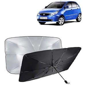 kingsway car sun shade uv protection windshield cover compatible with tata vista year 2008-2014 foldable size universal fit umbrella curtain for front window rear window black 1 piece