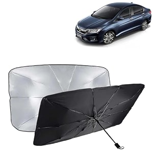 kingsway car sun shade uv protection windshield cover compatible with honda city year 2017-2019 foldable size universal fit umbrella curtain for front window rear window black 1 piece