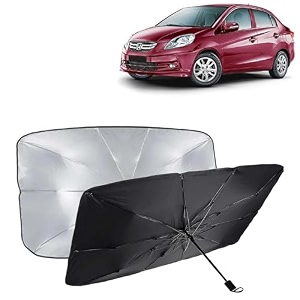 kingsway car sun shade uv protection windshield cover compatible with honda amaze year 2013-2018 foldable size universal fit umbrella curtain for front window rear window black 1 piece