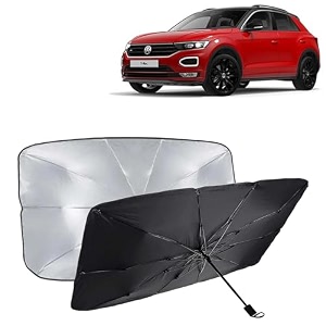 kingsway car sun shade uv protection windshield cover compatible with volkswagen t roc year 2020-2021 foldable size universal fit umbrella curtain for front window rear window black 1 piece