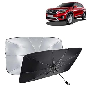 kingsway car sun shade uv protection windshield cover compatible with kia seltos year 2019-2023 foldable size universal fit umbrella curtain for front window rear window black 1 piece