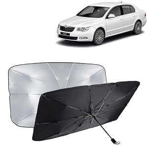 kingsway car sun shade uv protection windshield cover compatible with skoda superb year 2008-2015 foldable size universal fit umbrella curtain for front window rear window black 1 piece