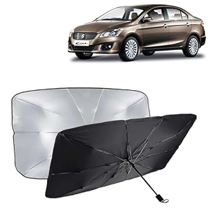 kingsway car sun shade uv protection windshield cover compatible with maruti suzuki ciaz year 2014-2017 universal fit umbrella curtain for front window rear window black 1 piece