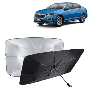 kingsway car sun shade uv protection windshield cover compatible with skoda slavia year 2022 onwards foldable size universal fit umbrella curtain for front window rear window black 1 piece