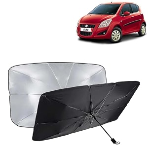 kingsway car sun shade uv protection windshield cover compatible with maruti suzuki ritz year 2009-2015 universal fit umbrella curtain for front window rear window black 1 piece