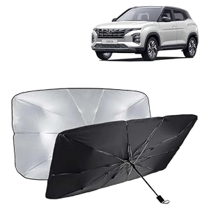 kingsway car sun shade uv protection windshield cover compatible with hyundai creta year 2024 onwards foldable size universal fit umbrella curtain for front window rear window black 1 piece
