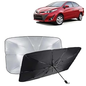 kingsway car sun shade uv protection windshield cover compatible with toyota yaris year 2018-2021 foldable size universal fit umbrella curtain for front window rear window black 1 piece