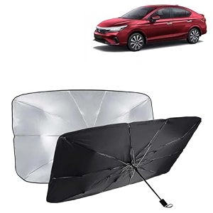 kingsway car sun shade uv protection windshield cover compatible with honda city year 2023 onwards foldable size universal fit umbrella curtain for front window rear window black 1 piece