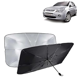 kingsway car sun shade uv protection windshield cover compatible with ford fiesta year 2005-2011 foldable size universal fit umbrella curtain for front window rear window black 1 piece
