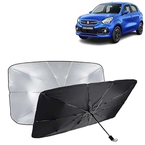 kingsway car sun shade uv protection windshield cover compatible with maruti suzuki celerio year 2021 onwards universal fit umbrella curtain for front window rear window black 1 piece