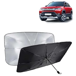 kingsway car sun shade uv protection windshield cover compatible with maruti suzuki brezza year 2022 onwards universal fit umbrella curtain for front window rear window black 1 piece