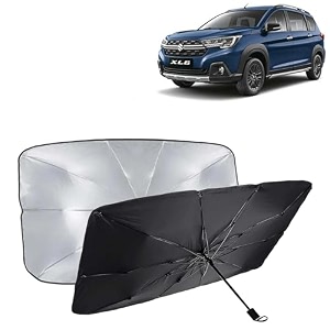 kingsway car sun shade uv protection windshield cover compatible with maruti suzuki xl6 year 2022 onwards universal fit umbrella curtain for front window rear window black 1 piece