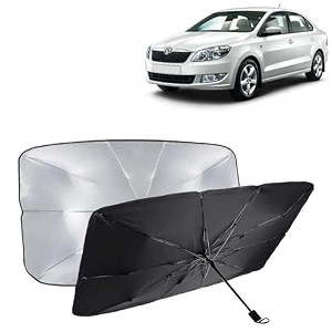 kingsway car sun shade uv protection windshield cover compatible with skoda rapid year 2011-2016 foldable size universal fit umbrella curtain for front window rear window black 1 piece