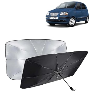 kingsway car sun shade uv protection windshield cover compatible with hyundai santro xing year 2003-2018 universal fit umbrella curtain for front window rear window black 1 piece