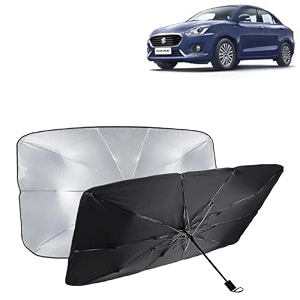 kingsway car sun shade uv protection windshield cover compatible with maruti suzuki swift dzire year 2017-2019 universal fit umbrella curtain for front window rear window black 1 piece