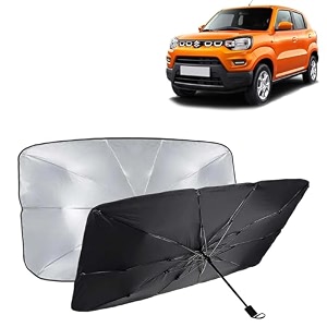 kingsway car sun shade uv protection windshield cover compatible with maruti suzuki s presso year 2019 onwards universal fit umbrella curtain for front window rear window black 1 piece
