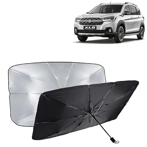 kingsway car sun shade uv protection windshield cover compatible with maruti suzuki xl6 year 2019-2022 foldable size universal fit umbrella curtain for front window rear window black 1 piece
