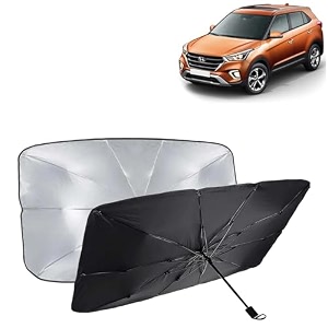 kingsway car sun shade uv protection windshield cover compatible with citroen c3 year 2022 onwards foldable size universal fit umbrella curtain for front window rear window black 1 piece