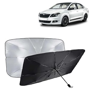 kingsway car sun shade uv protection windshield cover compatible with skoda rapid year 2017-2021 foldable size universal fit umbrella curtain for front window rear window black 1 piece