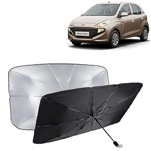 kingsway car sun shade uv protection windshield cover compatible with hyundai santro year 2018-2022 foldable size universal fit umbrella curtain for front window rear window black 1 piece