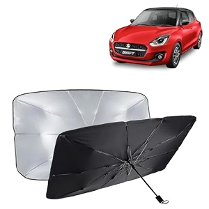 kingsway car sun shade uv protection windshield cover compatible with maruti suzuki swift year 2024 onwards universal fit umbrella curtain for front window rear window black 1 piece