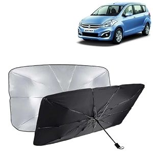 kingsway car sun shade uv protection windshield cover compatible with maruti suzuki ertiga year 2016-2018 universal fit umbrella curtain for front window rear window black 1 piece