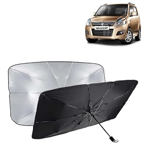 kingsway car sun shade uv protection windshield cover compatible with maruti suzuki wagon r year 2010-2018 universal fit umbrella curtain for front window rear window black 1 piece