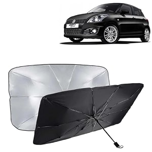 kingsway car sun shade uv protection windshield cover compatible with maruti suzuki swift year 2011-2017 universal fit umbrella curtain for front window rear window black 1 piece