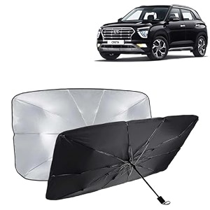 kingsway car sun shade uv protection windshield cover compatible with hyundai creta year 2020-2023 foldable size universal fit umbrella curtain for front window rear window black 1 piece