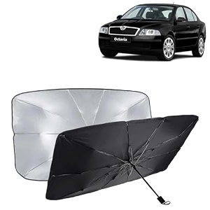 kingsway car sun shade uv protection windshield cover compatible with skoda octavia year 2004-2013 foldable size universal fit umbrella curtain for front window rear window black 1 piece