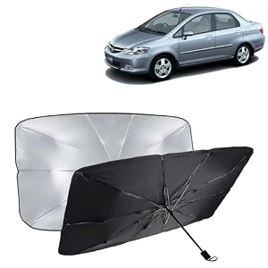 kingsway car sun shade uv protection windshield cover compatible with honda city year 2003-2008 foldable size universal fit umbrella curtain for front window rear window black 1 piece
