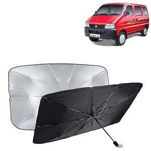 kingsway car sun shade uv protection windshield cover compatible with maruti suzuki eeco year 2010 onwards universal fit umbrella curtain for front window rear window black 1 piece