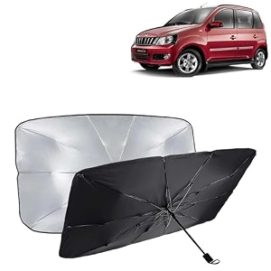 kingsway car sun shade uv protection windshield cover compatible with mahindra quanto year 2012-2020 foldable size universal fit umbrella curtain for front window rear window black 1 piece