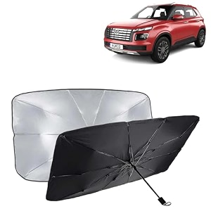 kingsway car sun shade uv protection windshield cover compatible with hyundai venue year 2022 onwards foldable size universal fit umbrella curtain for front window rear window black 1 piece