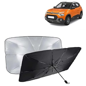 kingsway car sun shade uv protection windshield cover compatible with citroen c3 year 2022 onwards foldable size universal fit umbrella curtain for front window rear window black 1 piece